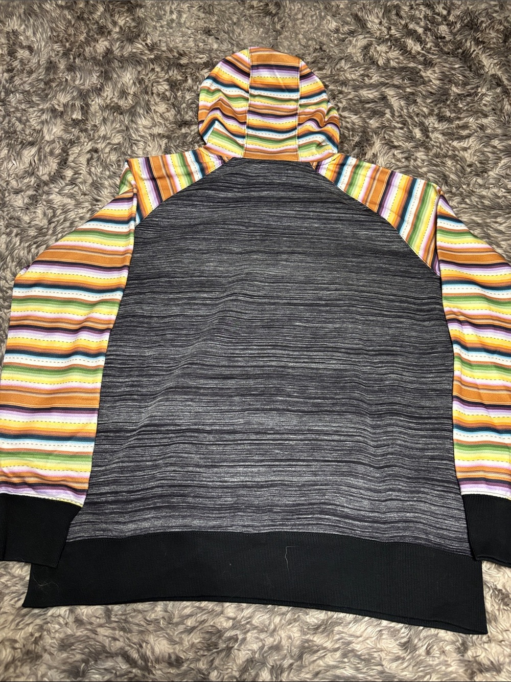 Hooey Charcoal Pullover Hoodie with Multicolor Striped Sleeves - Picture 4 of 4